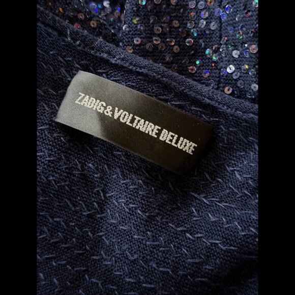 Zadig & Voltaire Cardigan Small Womens Blue Deluxe Collection Open Front Sequin - Picture 6 of 7